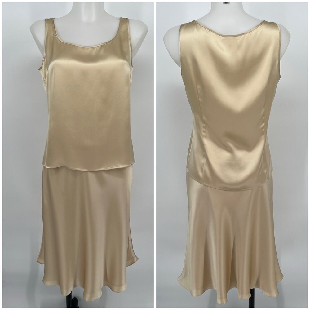 Escada 100% Silk Satin Cami Skirt Set Women Small / 36 Champagne Beige 2 PC READ